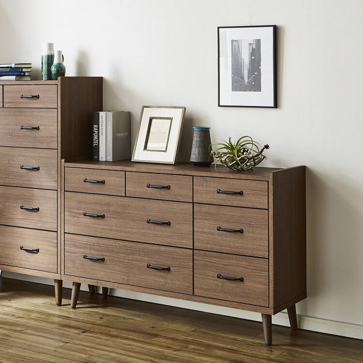 北欧風ローチェスト 3段ワイドチェスト 大引出スライドレール デザイン チェスト オシャレ 飾り棚