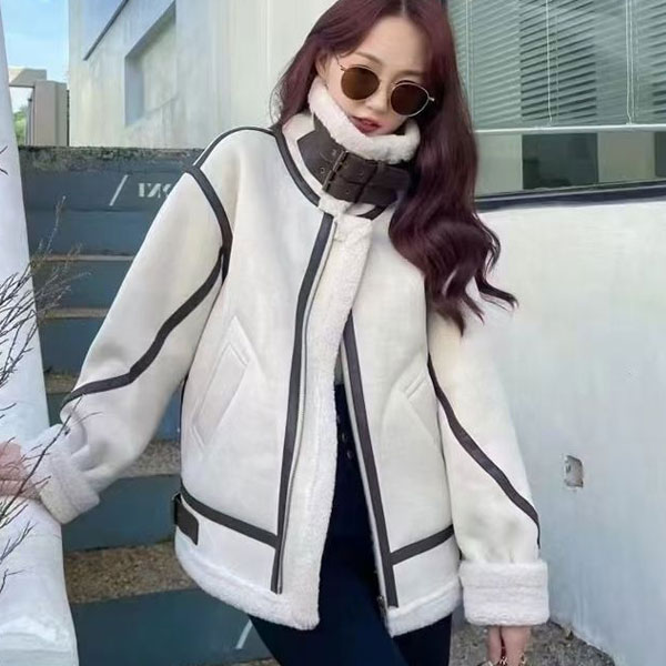 ムートンコート 裏ボア ブルゾン レザー ライダース レディース アウター ジャケット コート ゆったり 韓国ファッション 秋冬