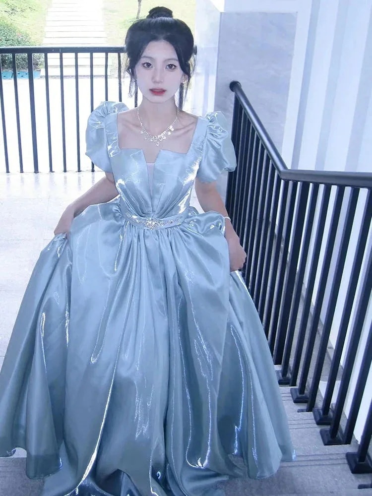 ブルーイブニングドレス声楽試験ベルカントソロパフォーマンスプリンセススタイル大人のセレモニードレススカート女性ホスト ウェディングドレス