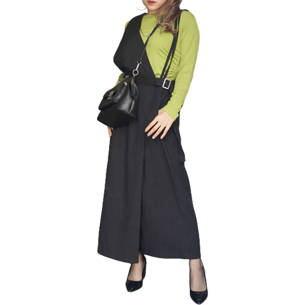 2way 2type Strap Jumper Long Skirt (black) A,D,G レディース