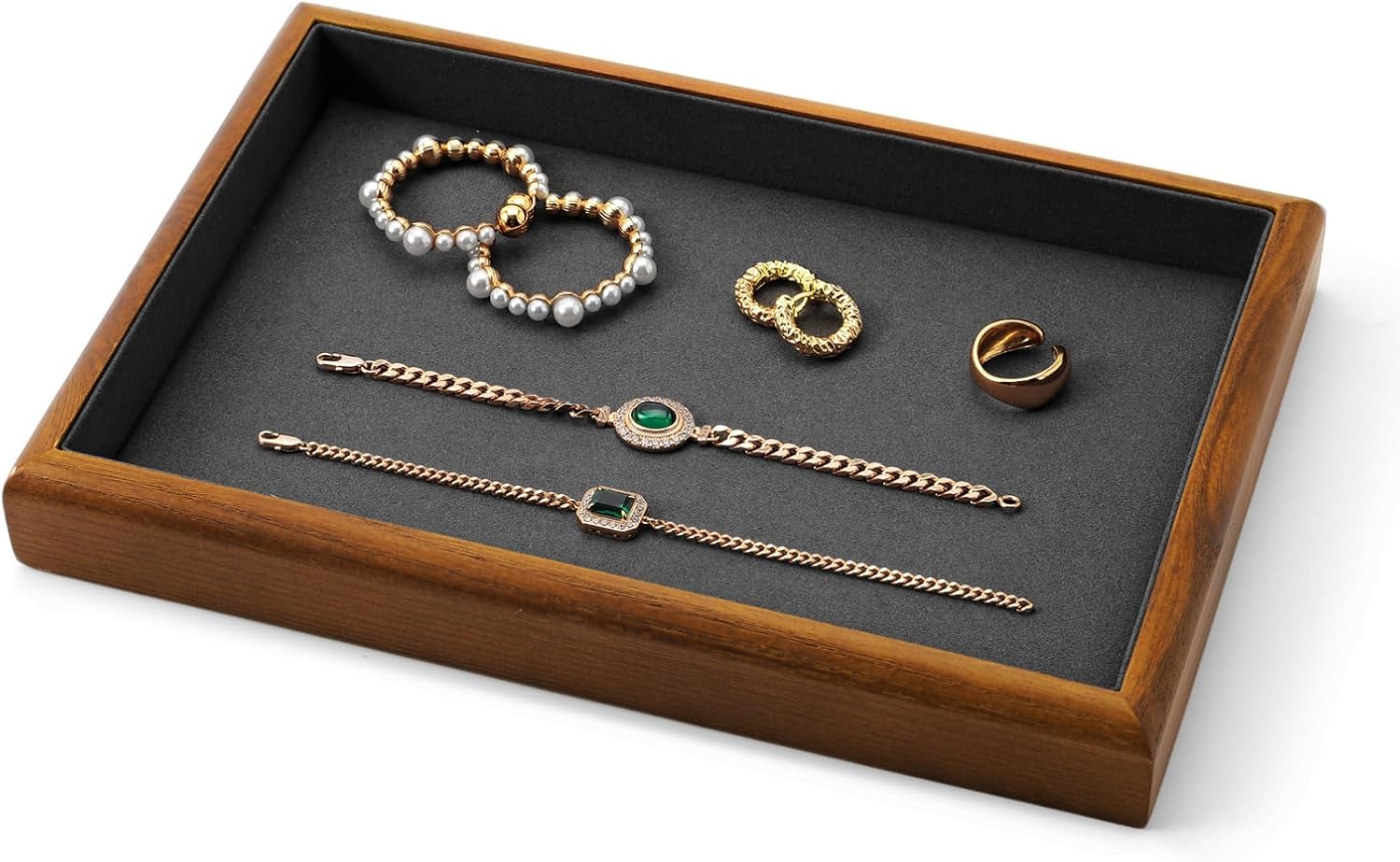 ジュエリートレイ 木製 フラットトレイ ネックレス ブレスレット 腕時計 指輪 ディスプレイ 収納 P18101 (ダークグレー)