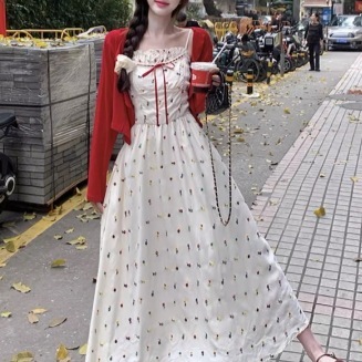 セット レディース ワンピース カーディガン 前開き ミニ 膝上 ノースリーブ 長袖 フリル リボン かわいい 大人可愛い シンプル カジュアル レトロ アジアン エキゾチック こなれ感 ラフ