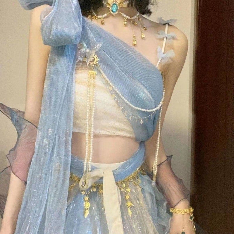 AL!中華古典舞踊ダンス衣装 飛天 天女 飄々古典ダンス衣装 唐時代 漢服 民族風 宮廷舞踊 衣装 レディース 大人 チャイナ風 アラビアン衣装 華流 お姫様