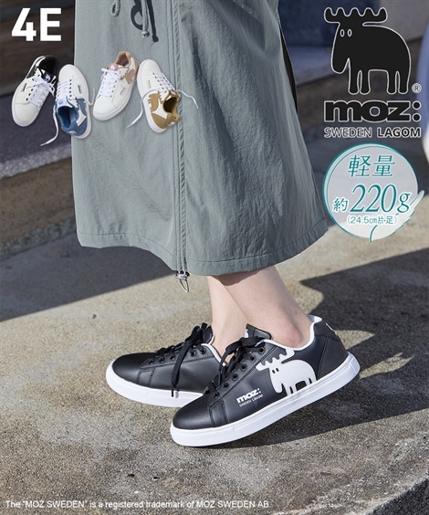 ローカットスニーカー ゆったり幅広 moz モズ 軽量ビッグロゴスニーカー ワイズ４Ｅ