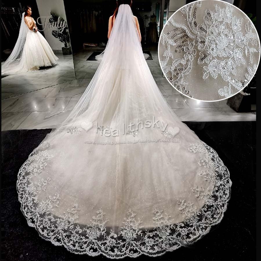 現品~ 2025年新品ウエディングベール ロングベール 350cm 結婚式用ベールレトロ 花嫁様向け 披露宴 ブライダルベール 二次会 フラワーベール マリア チャペルベール出荷が早い