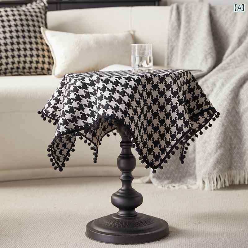 円形テーブル クロス 四角 正方形 長方形 軽量 千鳥格子 保護 パッド フリンジ おしゃれ 上品 ティータイム 黒 白 ウール 家庭 コーディネート