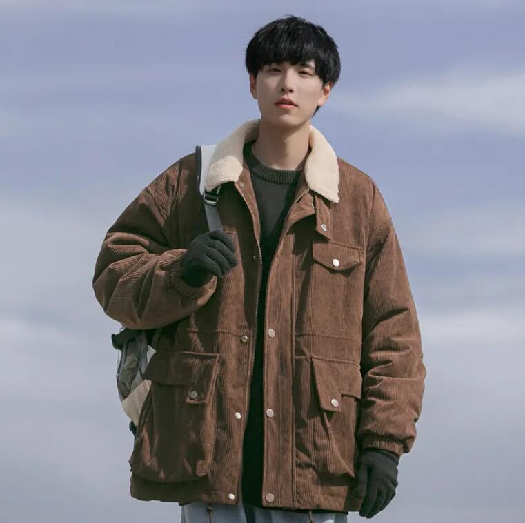 メンズ韓国のファッション秋冬です新しい カジュアルトップ ジャケット 青少年ファッション コーデュロイ工装綿入れ 88NW18