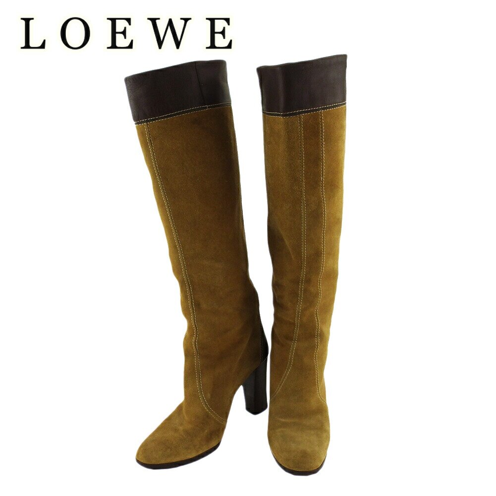 ブーツ シューズ 靴 アナグラム レディース 37ハーフ ロングブーツ ベージュ ブラウン 中古