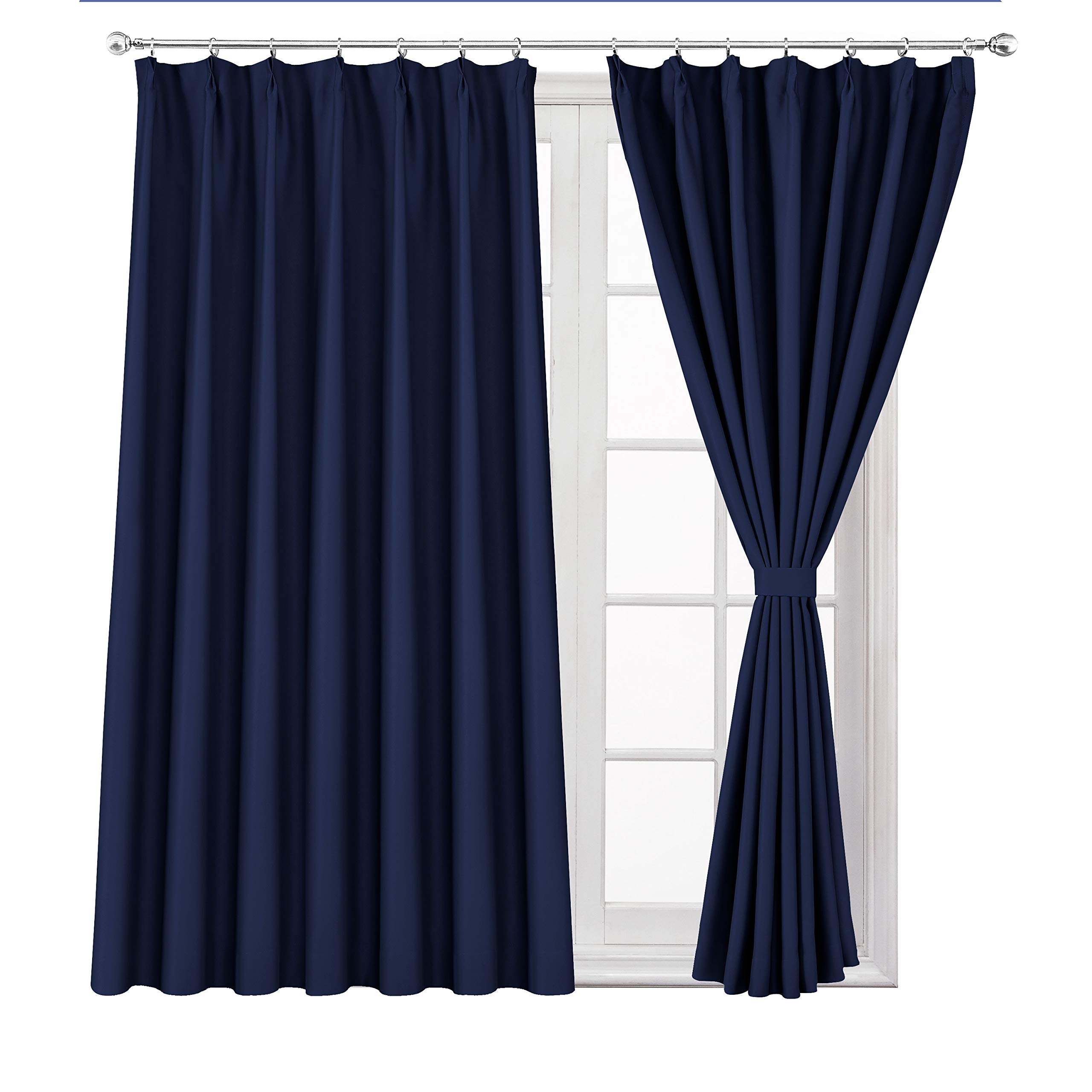 WONTEX 1級遮光カーテン セット ドレープカーテン UVカット 幅100丈178cm ネイビー 断熱 遮熱 防音 節電対策 昼夜目隠し リビングルーム