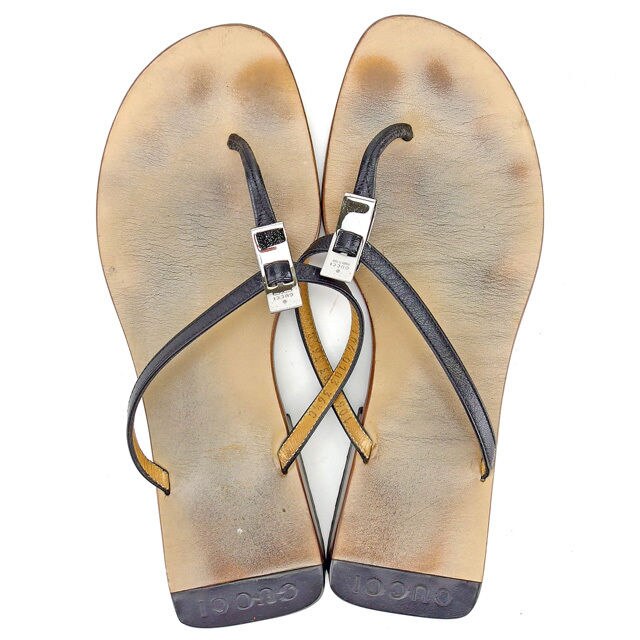 サンダル シューズ 靴 トング ロゴプレート 36ハーフC ブラック シルバー系 中古