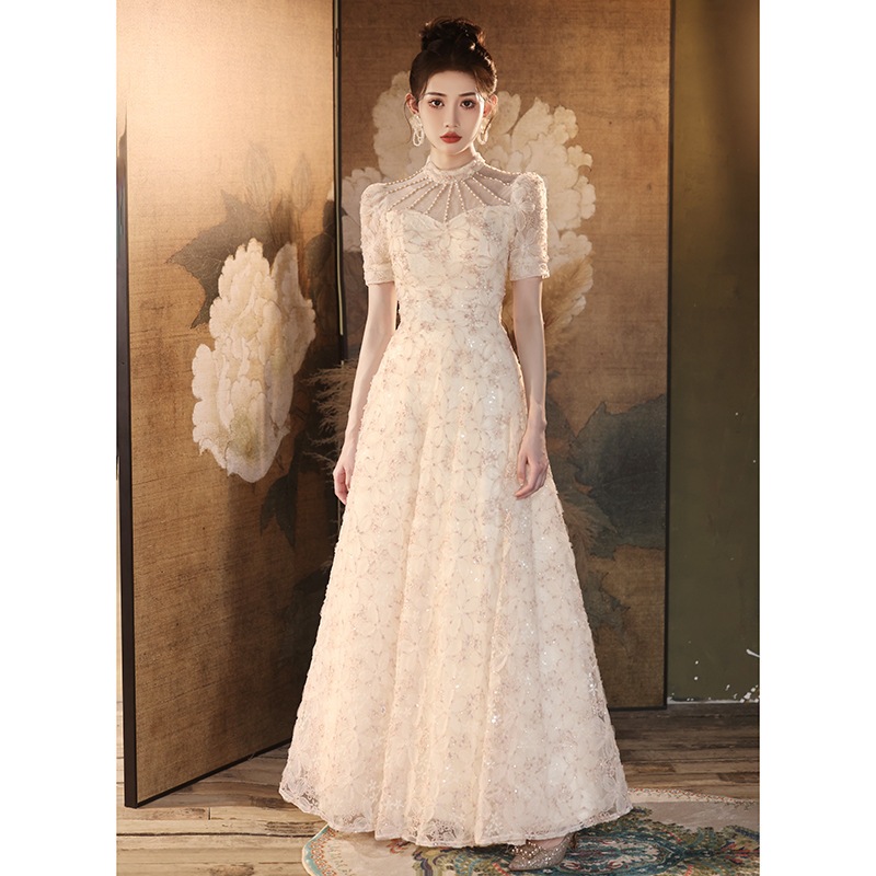 女性用高級宴会イブニングドレス 2025年新作 高級婚約ホストアート試験プリンセスドレス ライトラグジュアリーニッチ