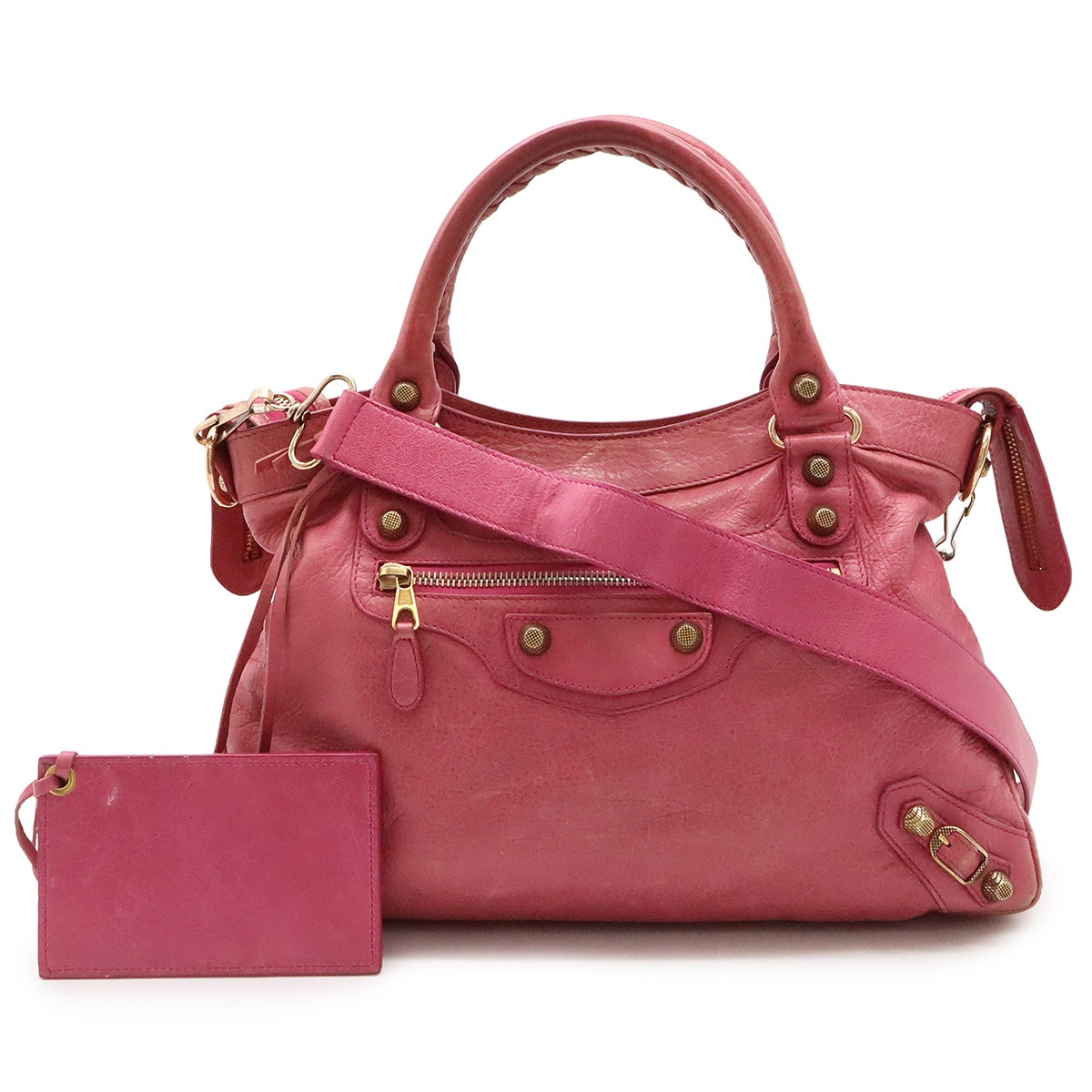 ザ ジャイアント タウン ハンドバッグ トートバッグ 2WAY ショルダーバッグ レザー ピンク ミラー付き 24057