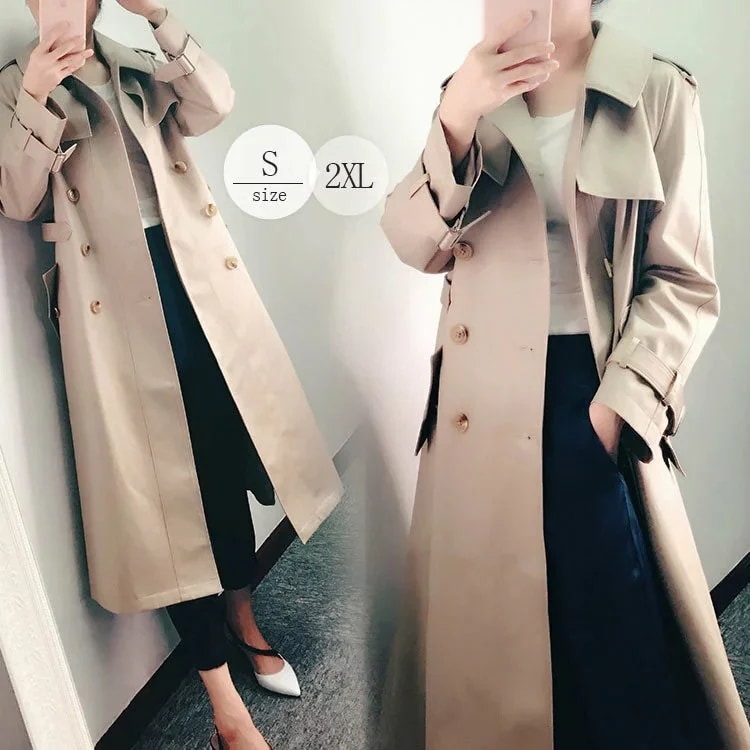 Chio2nd春秋　スプリングコート　ベーシックロングコートロングトレンチコートガウンコートレディーステロンチロングトレンチコートアウター上品シンプルセレモニーフォーマル対応抜け感膝丈長袖