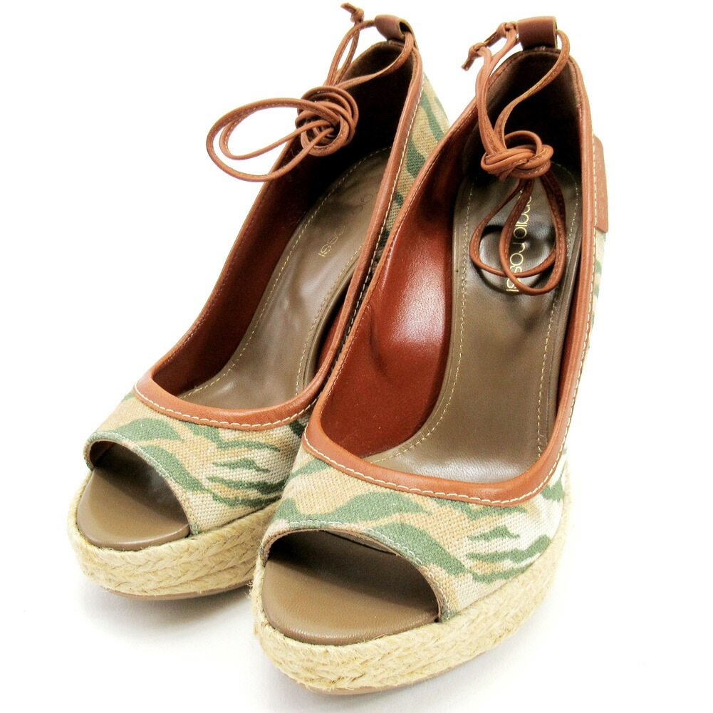 サンダル シューズ 靴 ゼブラ柄 36ハーフ ベージュ　グリーン　ブラウン 中古