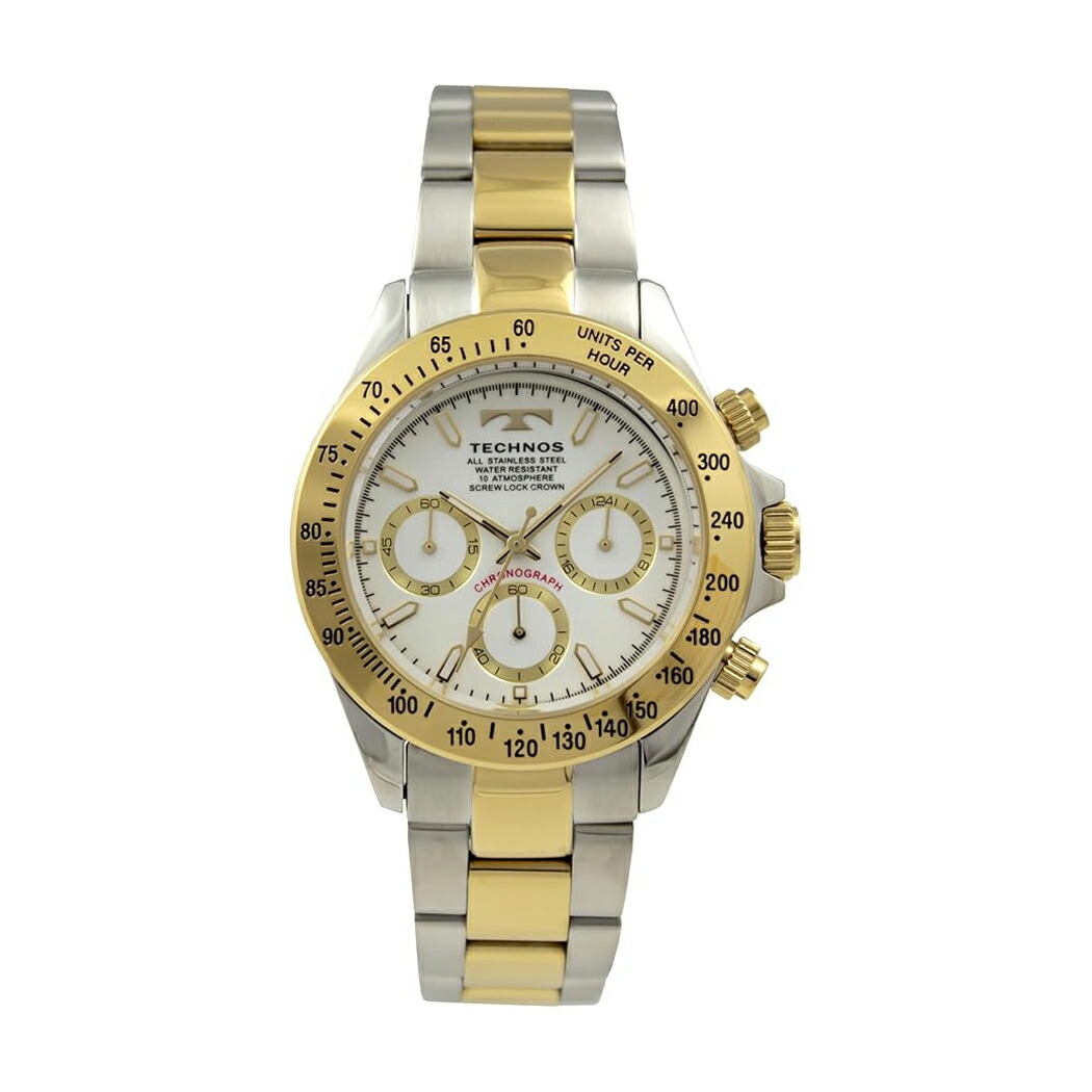 腕時計 T4C01TW メンズ シルバー×ゴールド ホワイト クロノグラフ 10気圧防水