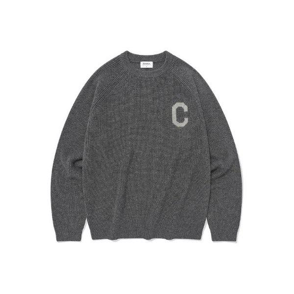 長袖Tシャツ CQK CO2403KT06-MG ミドルCロゴ クルーネック ニット メランジグレー