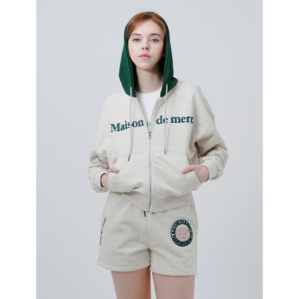 ファビュラスアーカイブ女性用エンボスロゴクロップパーカージップアップオートミール (FCC1ZP391W)