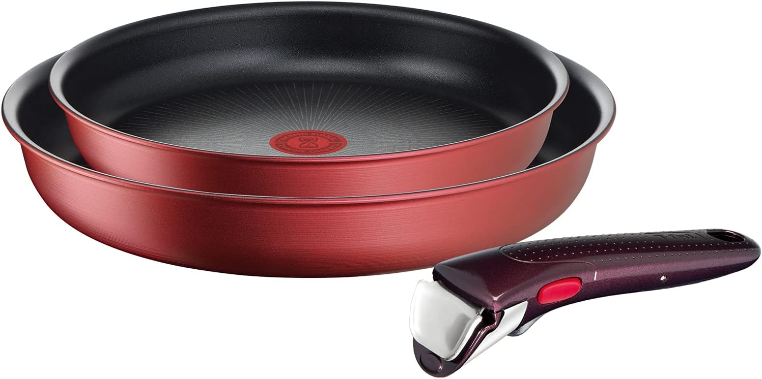 取り外し可能なハンドル付きの鍋とフライパンの3点セットIHとガスコンロに対応PFOAやその他の有害物質を含まず長持ちするノンスティック加工赤