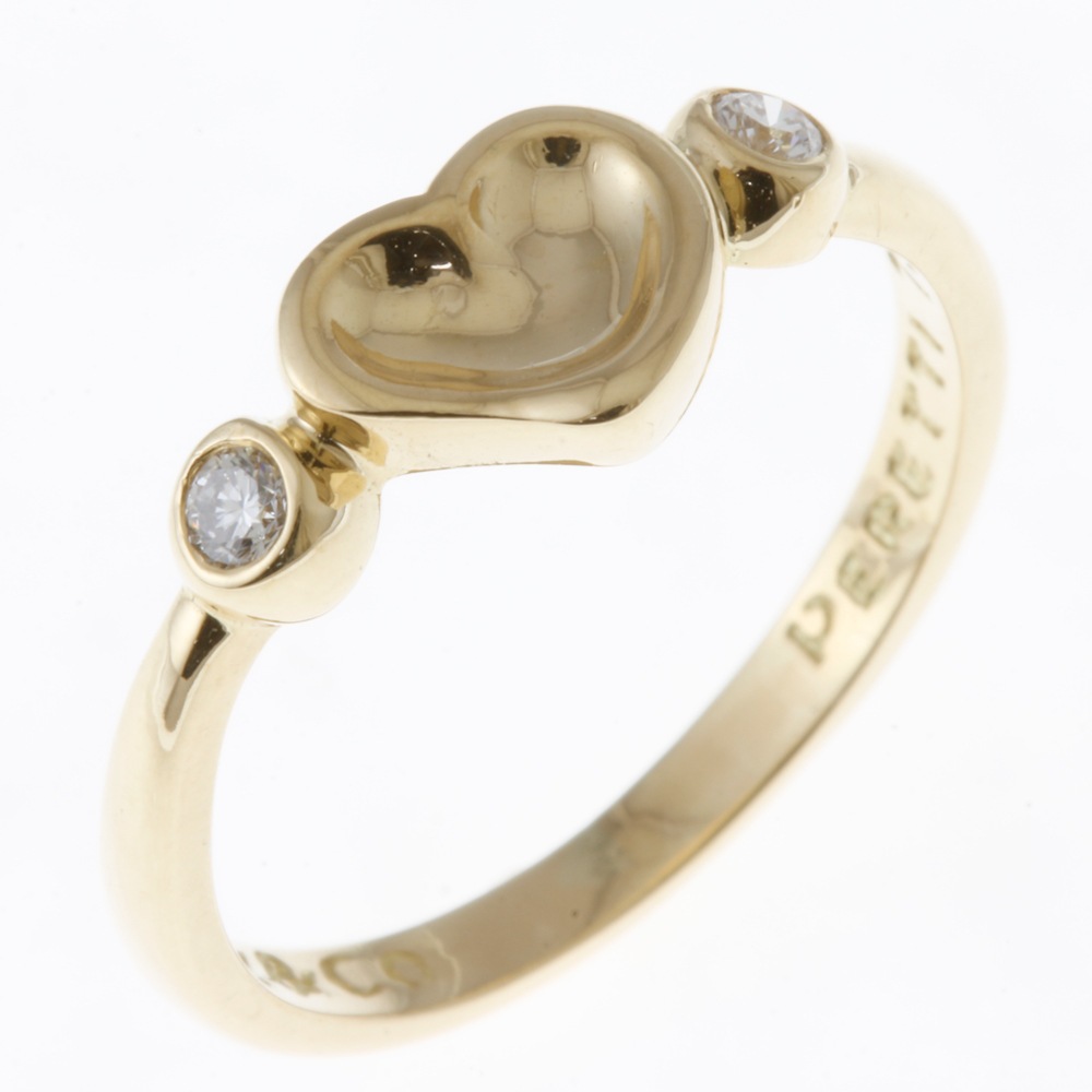 ハート リング 指輪 8号 18金 K18イエローゴールド ダイヤモンド 中古 美品