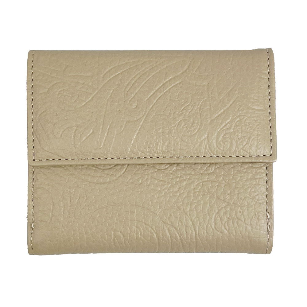 Wホック 二つ折り財布 ドル紙幣用 ペイズリー型押し レザー ベージュ系 12463 9014 7002二つ折り財布