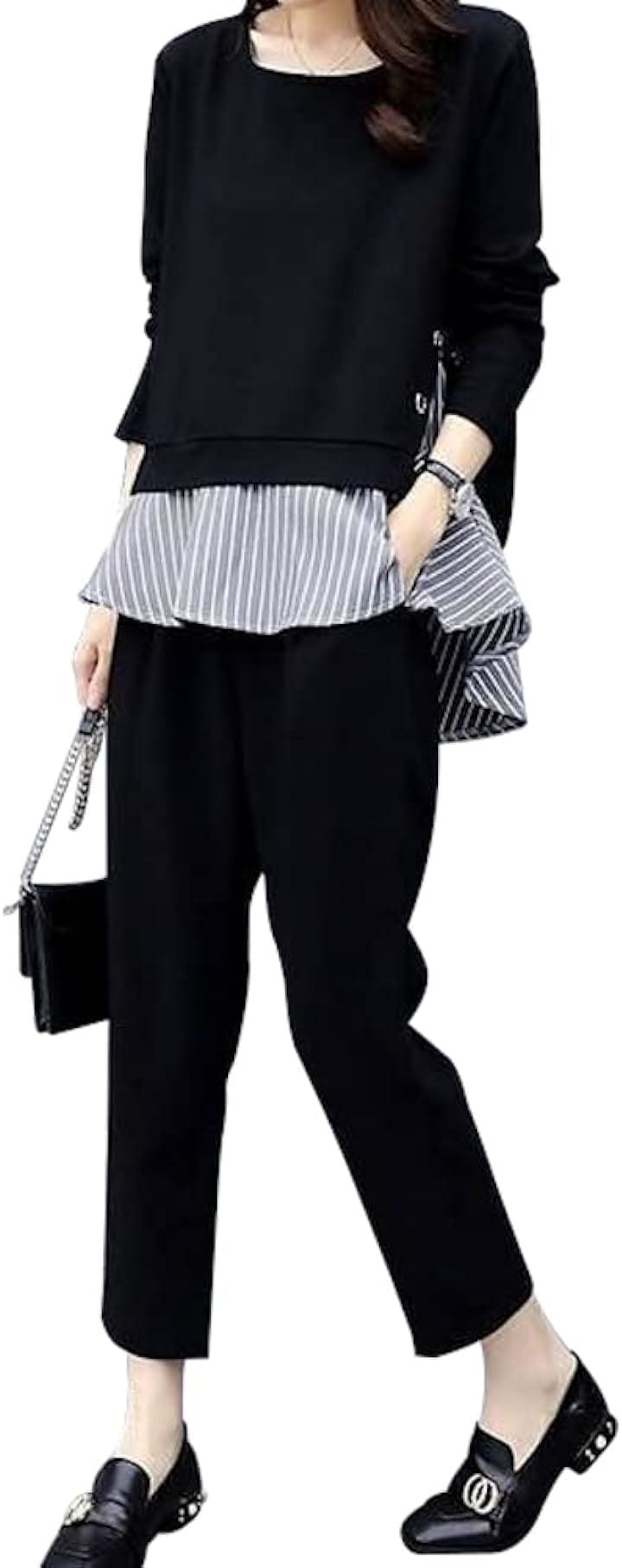 レディース 大きいサイズ パンツスーツ 上下セット テーパード フォーマル セレモニー 入学式 卒業式 通勤( ブラック/グレー, 2XL)