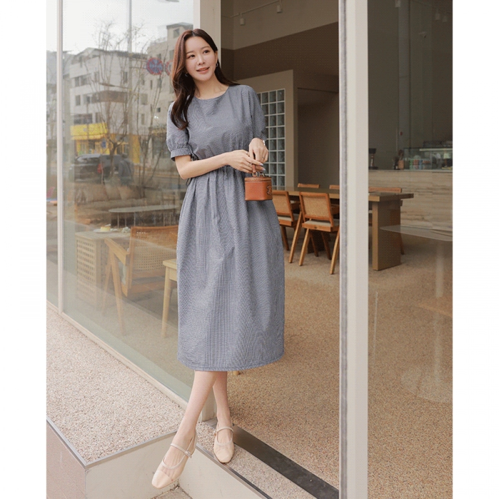 クリック＆ファニーチューリップストリングストライプドレス