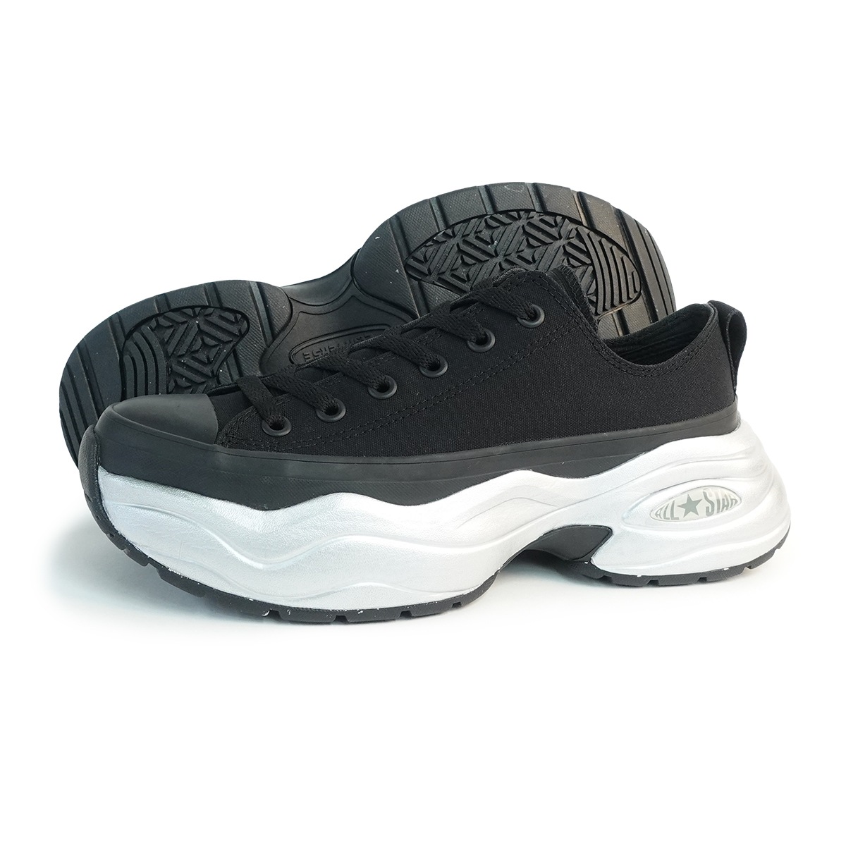 スニーカー メンズ レディース ローカット 厚底 オールスター (R) サージトレーナー MT OX ブラック/メタリックシルバー ALL STAR