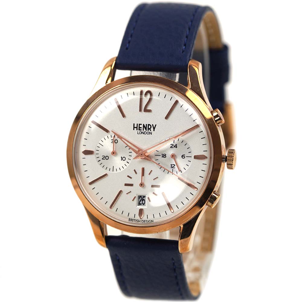 [訳ありアウトレット] ヘンリーロンドン 腕時計 メンズ レディース クロノグラフ 日付カレンダー HENRY LONDON ローズゴールド HL39-CS-0442-TT