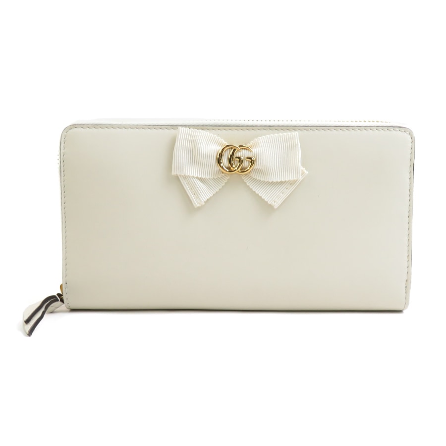 グッチ GUCCI ラウンドファスナー長財布 GGマーモント レザー ホワイト レディース 435819 r10323a