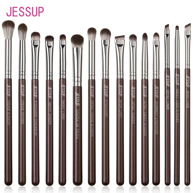 Jessup-プロのメイクブラシ 15個セット 茶色 アイシャドウ コンシーラー 眉毛 ライナー t499