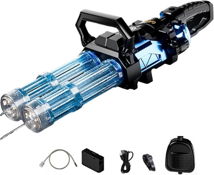 電動 ガトリング 水鉄砲 ウォーターガン LED タンク 充電 夏 休み 水遊び キャンプ レジャー(ブルー)