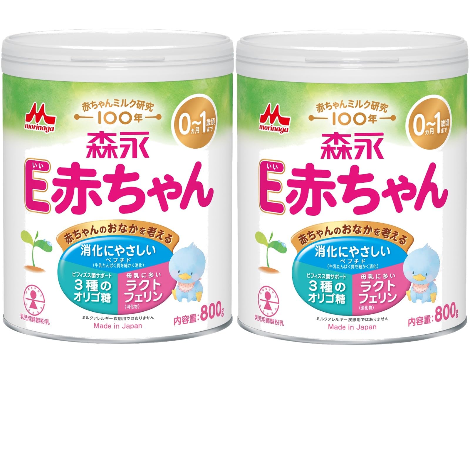 【Amazon.co.jp限定】 森永 E赤ちゃん 大缶 800g×2缶パック [0ヶ月~1歳 新生児 赤ちゃん 粉ミルク] ラクトフェリン 3種類のオリゴ糖粉ミルク