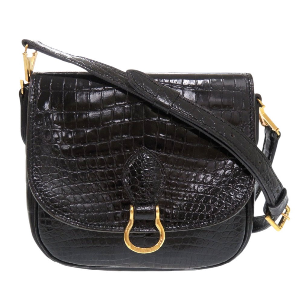 美品 サンクルー ショルダーバッグ クロコダイル ブラック LV 0655【中古】 レディース