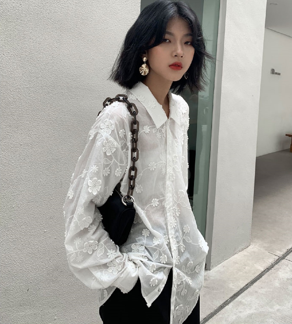 ホワイトシャツ レディース デザインセンスニッチ 新作 春 秋 シャツ レトロ ホワイト