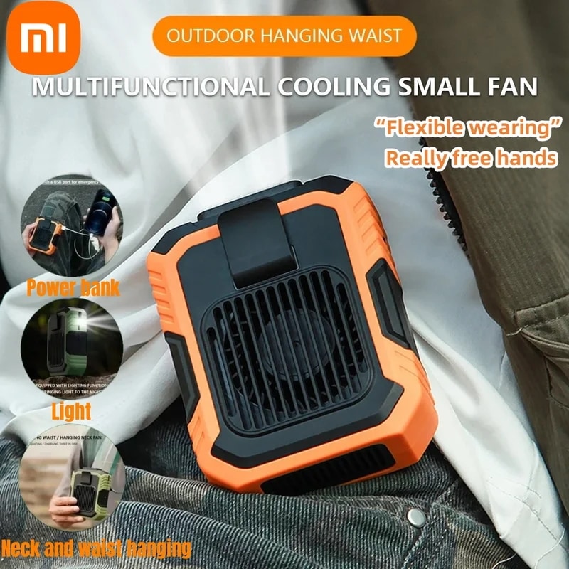 納期21日:Xiaomi-ポータブルハンギングウエストファン,充電式,防風,3スピード,USB,ハンドヘルド,エアコン,家庭,屋外用