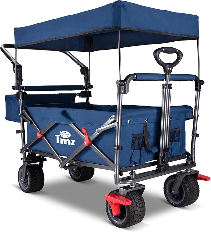 キャリーワゴン 折りたたみ式 アウトドアワゴン 屋根付き 大型タイヤ 大容量100L 耐荷重120kg ブレーキ付き(ダークブルー)