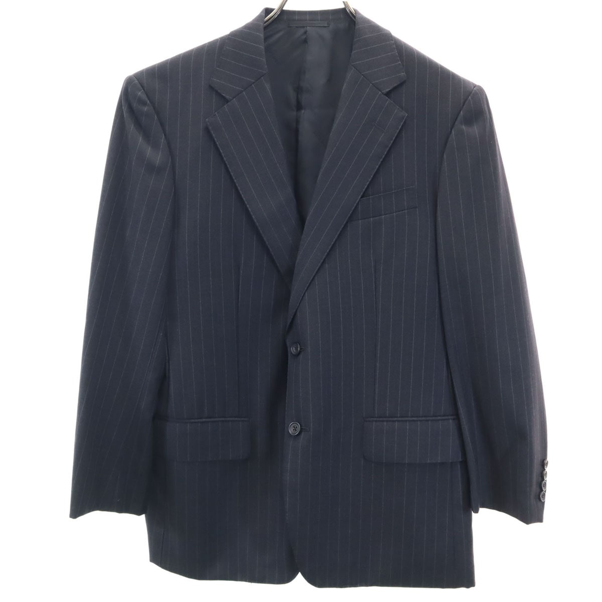 BURBERRY LONDON バーバリーロンドン 日本製 ウールブレンド ストライプ柄 テーラードジャケット 96-86-170 ブラック 三陽商会 メンズ 古着