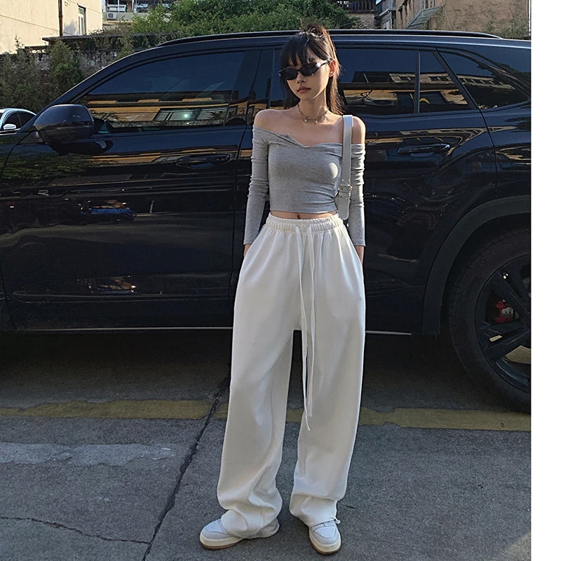 トレンディでクールなホットガールのレディース用カフスウェットパンツハイウエストでゆったりとしたスリムなドレープファッショナブルで多用途なカジュアルモップパンツ