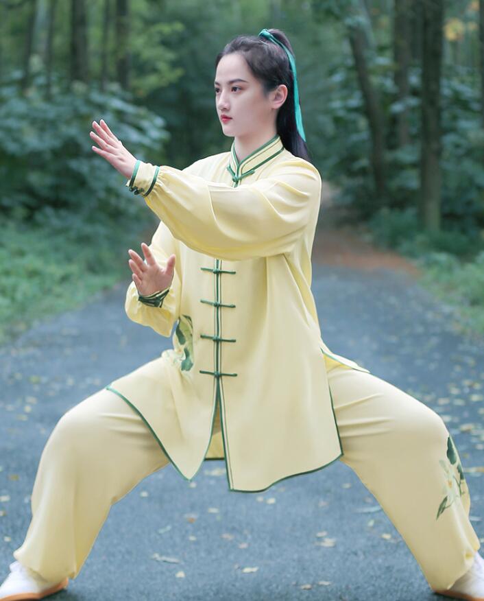 【本日限定】太極拳 ウェア 上下セット 中華風 太極拳服 蓮 花柄 レディース 武術服 カンフー ウーシュー チャイナ服 武術 太極拳 功夫 練功服 大極拳パンツ 文化祭 学園祭 イベント 演出服 ス