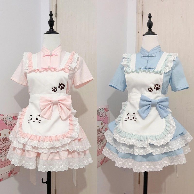 ロリータ 二次元 可愛い乙女感トップスミニスカートリボンストラップエプロンセット 4,763円