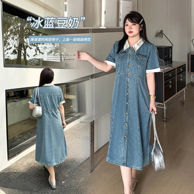 カジュアル 韓国ファッションドレス女性の薄いデニムスカート着痩せ しい気質ウエストスカート 新品追加 開け口 OL 通勤 襟 ファッション 百掛け 気質