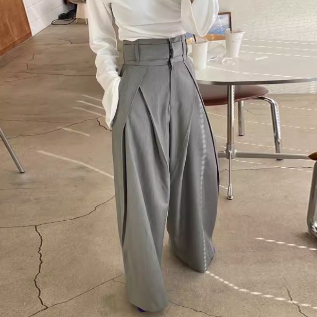 レディース パンツ ボトムス ワイドパンツ ロング ワイド タック ファスナー ポケット ハイウエスト かわいい 大人可愛い シンプル カジュアル 上品 こなれ感 ラフ 個性的 主役級 抜け感 都会的