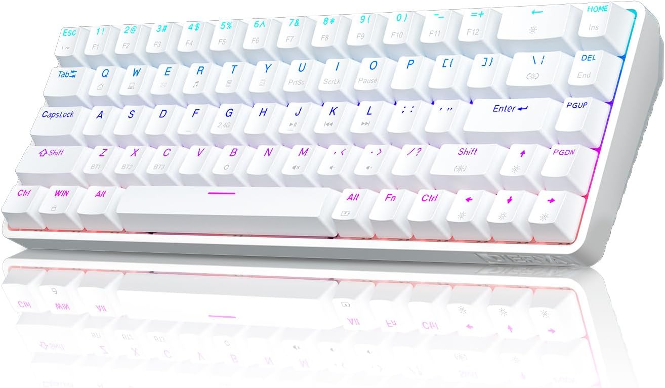 ワイヤレス ゲーミング キーボード-2.4G/Bluetooth/USB-C接続 60%配列 68キー 赤軸 メカニカル キーボード3000mAhバッテリー RGBバックライト 全キー無衝突 Win