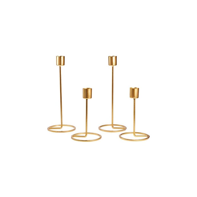 WANDIC ローソク足ホルダー, 4個 ゴールデンキャンドルホルダー 結婚披露宴記念の金属キャンドルスタンド, キャンドルライトディナーオーナメント, 2サイズ