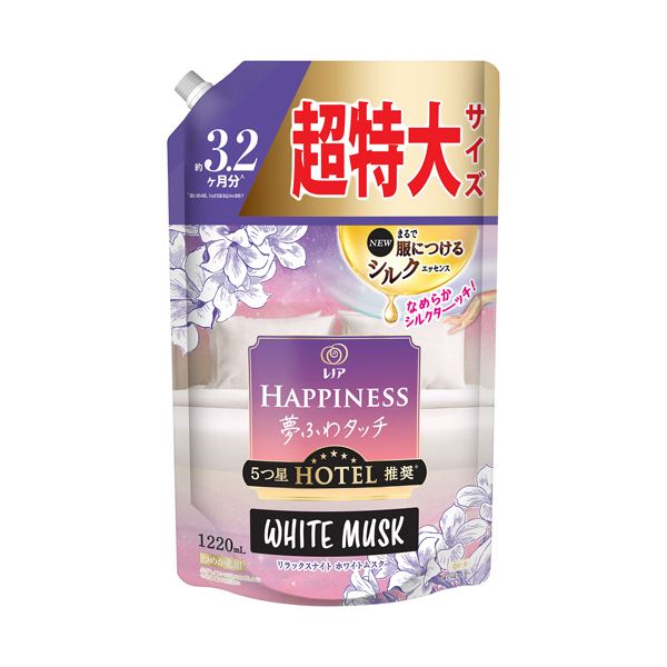 （まとめ） P＆Gレノアハピネス 夢ふわタッチ リラックスナイト ホワイトムスク つめかえ用 超特大 1220mL 1個 [x5セット]
