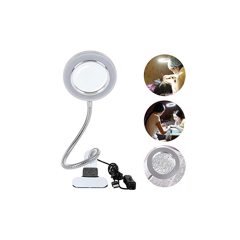 Shuiling 拡大鏡 ルーペ ledライト付き スタンド式 8倍の倍率拡大鏡を搭載 USB給電 10ｗ 5V 2A レンズ径10.5cm 角度調整可能 360回転 虫眼鏡 折りたたみ式 クリップ