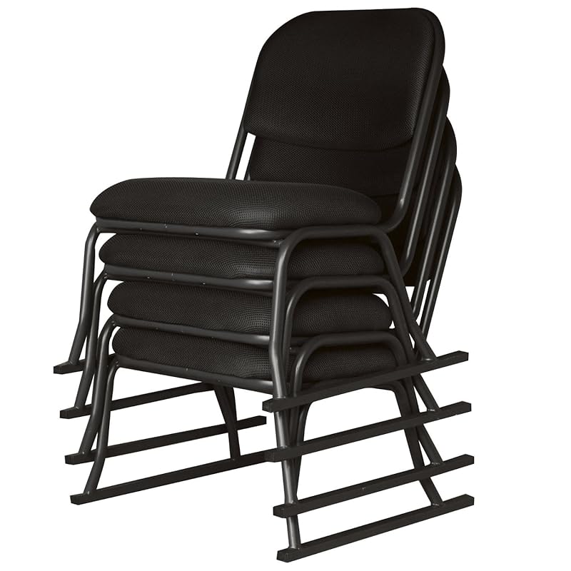 スタッキングチェア 厚み5cm ゆったりサイズ 立ち座りが楽 メッシュ生地 畳を傷つけにくい 完成品 ブラック/ブラック 4個組 YSSC-53M-4P(BK/BK) 在宅勤務