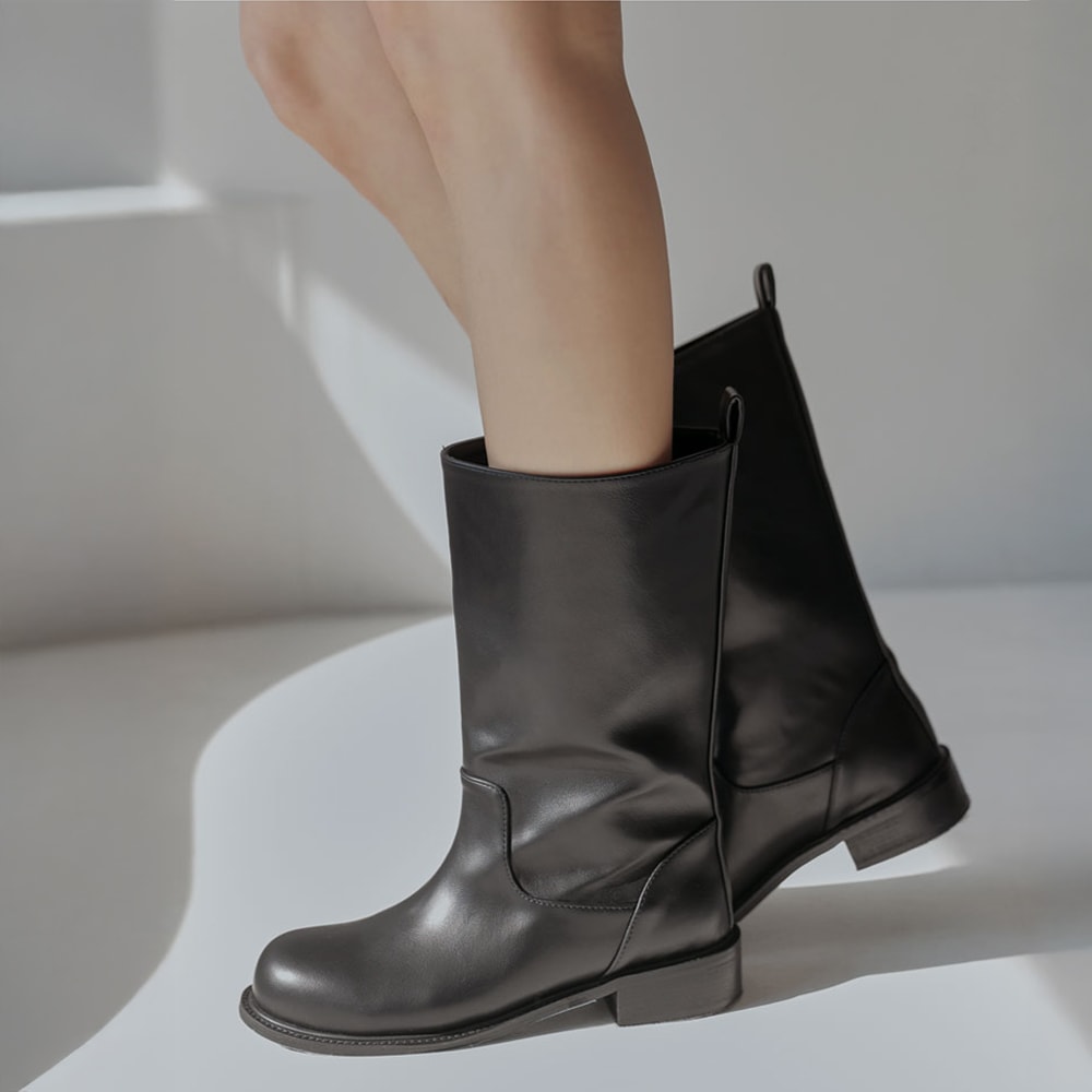 ケンダースレザーラウンドミドルブーツ