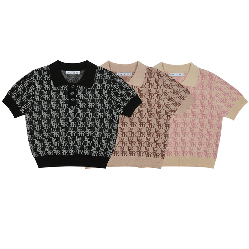 [STAYC スミン 着用] GV COLLAR KNIT　韓国 アイドル 夏 クロップド丈 半袖