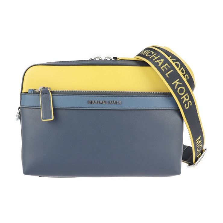 新品未使用展示品 Michael Kors マイケルコース クーパー ショルダーバッグ 37S1SCOC5L レザー ネイビー イエロー クロスボディ 2WAY セカンドバッグ【本物保証】